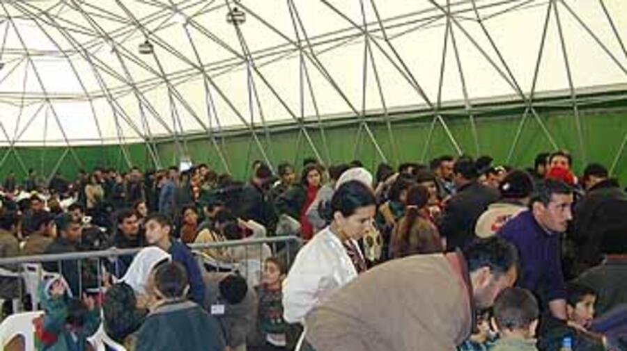 Survivors from the "Monica" in the temporary refugee site in Bari.