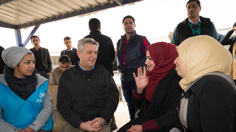 Jordan. UN High Commissioner for Refugees visits Syrian refugees at Employment Office in Zaatari camp