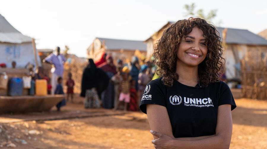 UNHCR High-Profile Supporter Kat Graham visits refugees in Melkadida camp, Ethiopia 