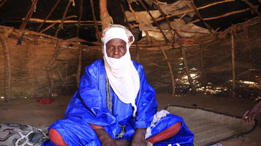 Niger. A displaced pastoralist in his shelter at an IDP site in Tahoua region