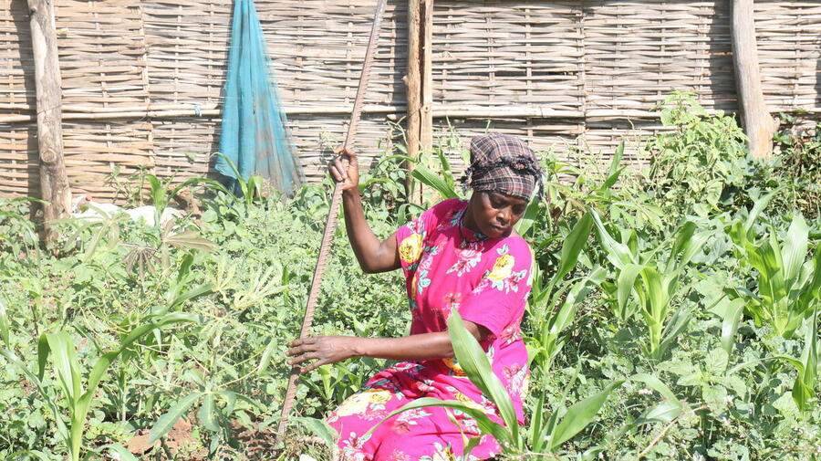 South Sudan. Returnee and her family in their temporary home in Juba