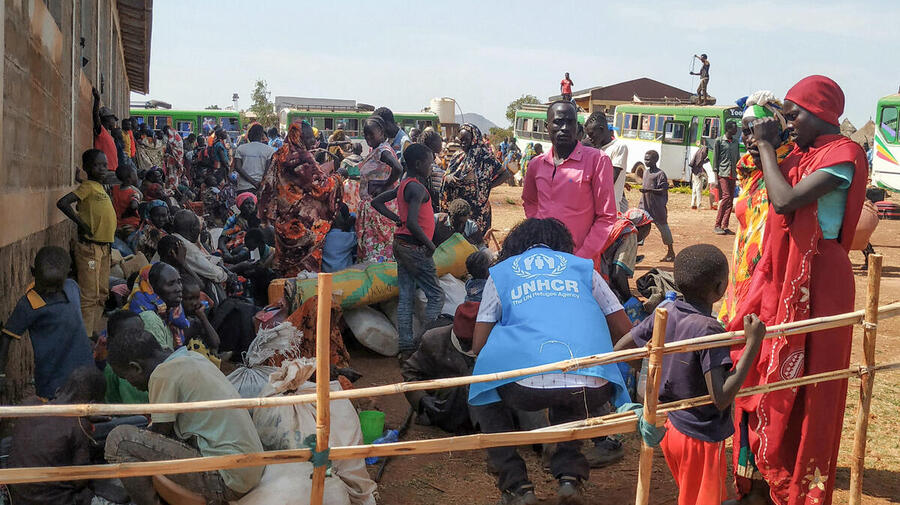 Sudanese and South Sudanese refugees arrive at a temporary site in Tsore, Ethiopia, after fleeing clashes in other parts of the country's Benishangul Gumuz region.