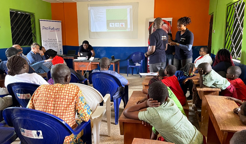With support from the ProFuturo Foundation, UNHCR launched the digital education project alongside government officials, traditional leaders, partners, and refugee/national children in Nigeria.