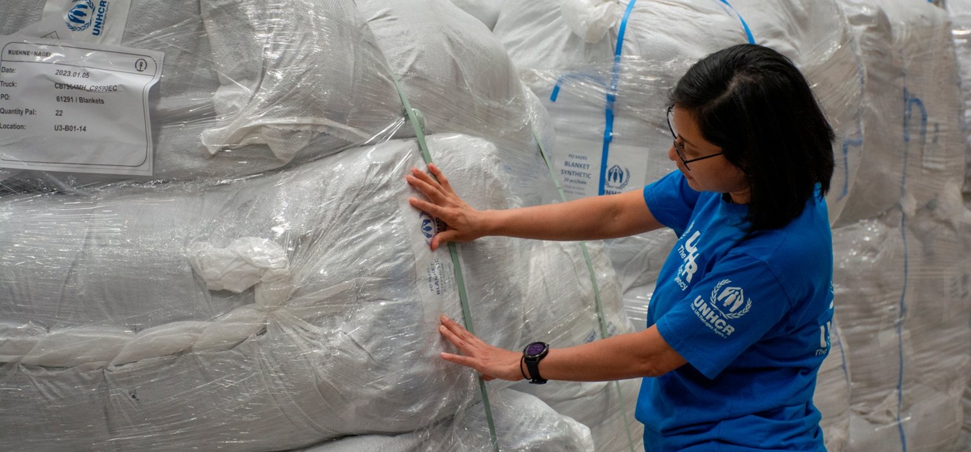 Sustainable Supply Officer Tzitzi Caldera Fonseca at a UNHCR warehouse in Ullo, Hungary.