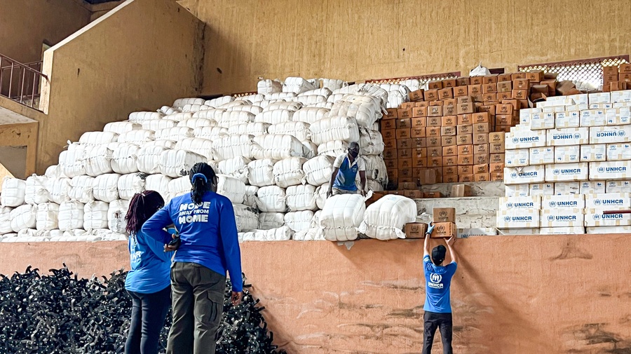 Humanitarian relief supplies are pre-positioned in Benue State, Nigeria, supporting UNHCR's emergency response to displacement. © Caritas Nigeria/Christian Sebastine