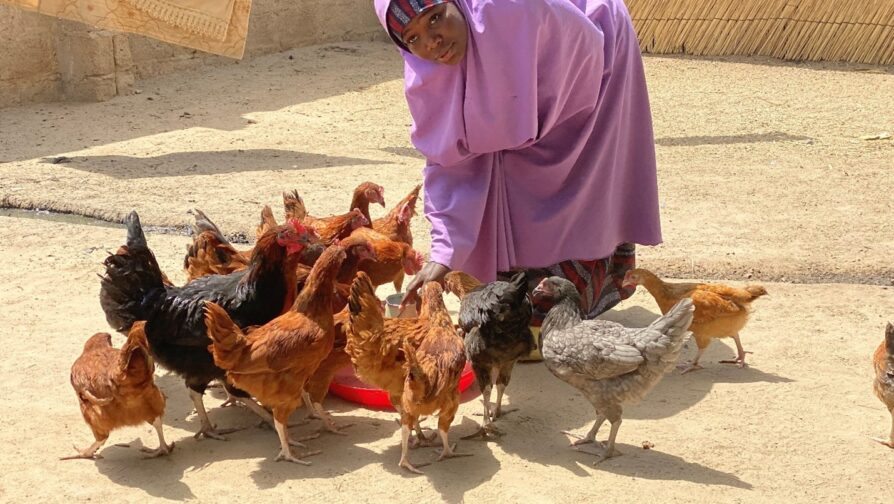 Maagaji Bana cannot wait to have her chickens start laying eggs. ©UNHCR/Francis Garriba.
