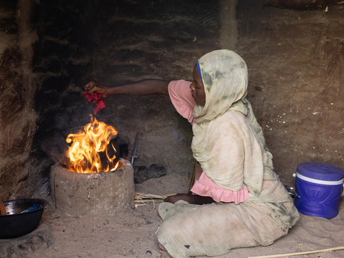 Chad. Sudanese refugee woman and her children in Gaga settlement