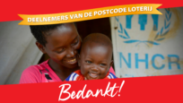 UNHCR ontvangt 2,25 miljoen euro van de Nationale Postcode Loterij en haar deelnemers