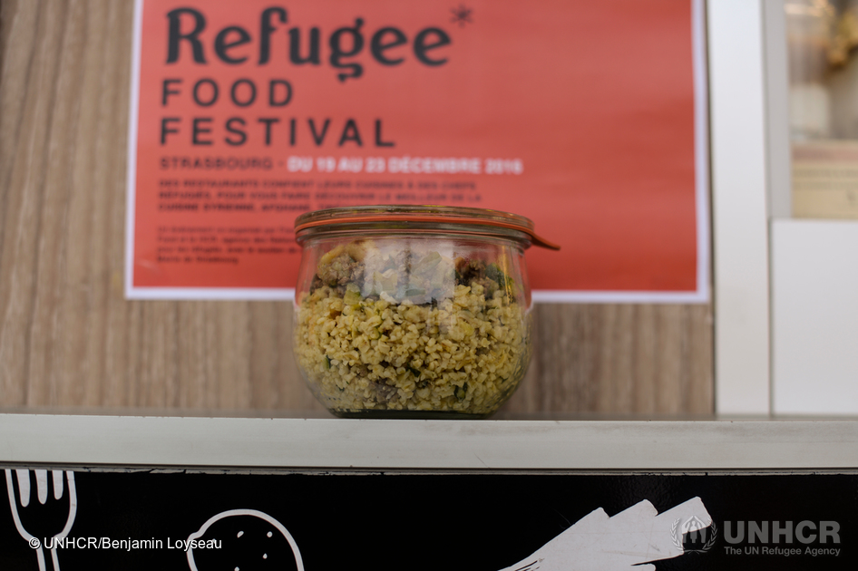 Hussam's verrine were also displayed in differnt places in Strasbourg. Here in the food truck at the Off Marché de Noel. ; Between December 19th and 23rd, five restaurants in Strasbourg are opening their kitchens to refugee chefs for the second edition of the Refugee Food Festival following the huge success of the REFUGEE FOOD FESTIVAL in Paris in June 2015. The restaurants are adding dishes designed by refugee chefs to their menus from Monday 19th to Friday 23rd December in order to showcase refugees’ culinary talents and bring together different cultures. The event, organised by Food Sweet Food and the UN Refugee Agency (UNHCR), aims - through the universal power of food - to change the way we look at refugees, while also allowing people to indulge in tasty treats. The festival kicked off with taster events on the 5th and 6th December, where refugee chefs from Afghanistan and Tibet served up their native dishes in Strasbourg’s Kleber Square Sharing Village in partnership with Le Mandala restaurant.