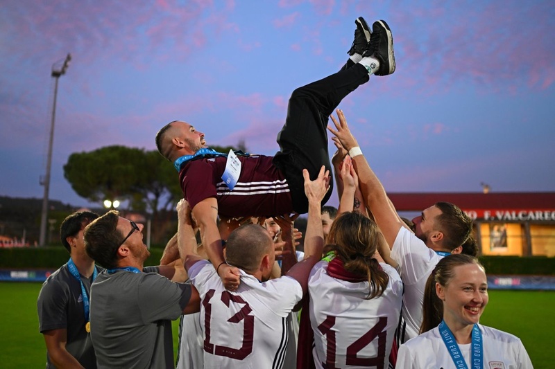 Team Latvia celebrates their win at the Unity EURO Cup 2026. 