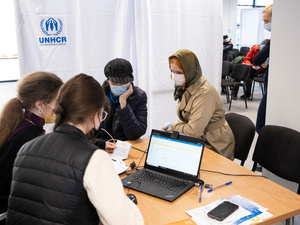 Poland. Refugees from Ukraine wait to register for cash assistance in Warsaw