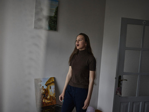 Moldova. Refugee family in temporary accommodation