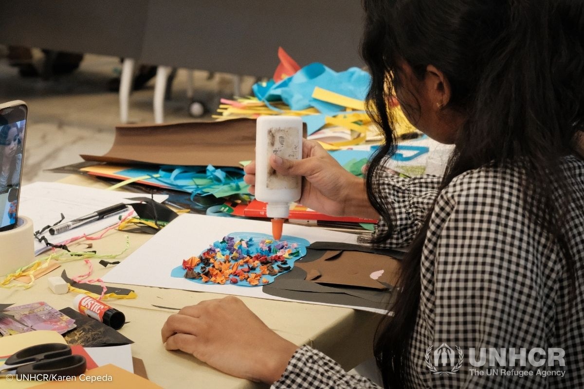 A colorful artwork takes shape