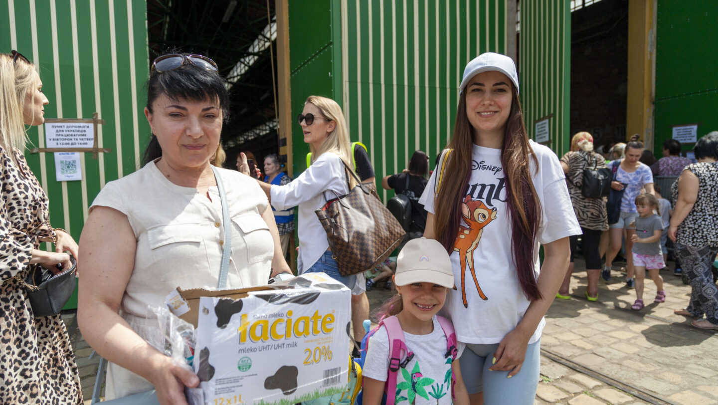 Poland. Ukrainian refugees gather at the warehouse in Wroclaw to receive humanitarian assistance