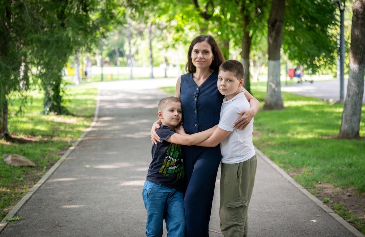 A family of three - mother and two sons