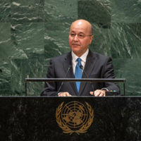 Bivši predsednik Iraka Barham Salih tokom obraćanja Generalnoj skupštini UN u Njujorku 2019. godine.