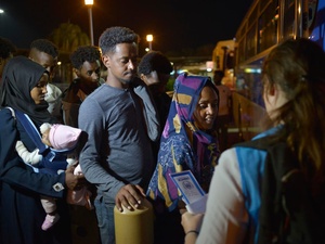 Rwanda. Refugees arrive in Rwanda after being released from detention centers in Libya