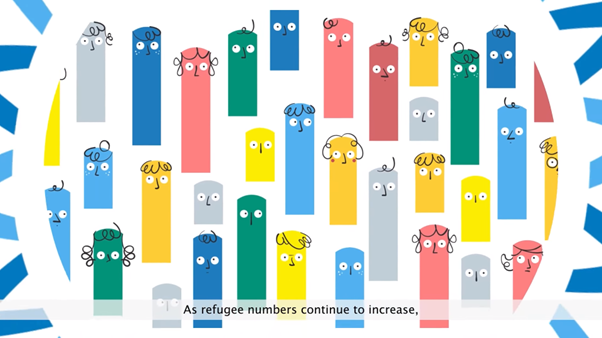 Text reads &quot;Refugee numbers continue to increase&quot;