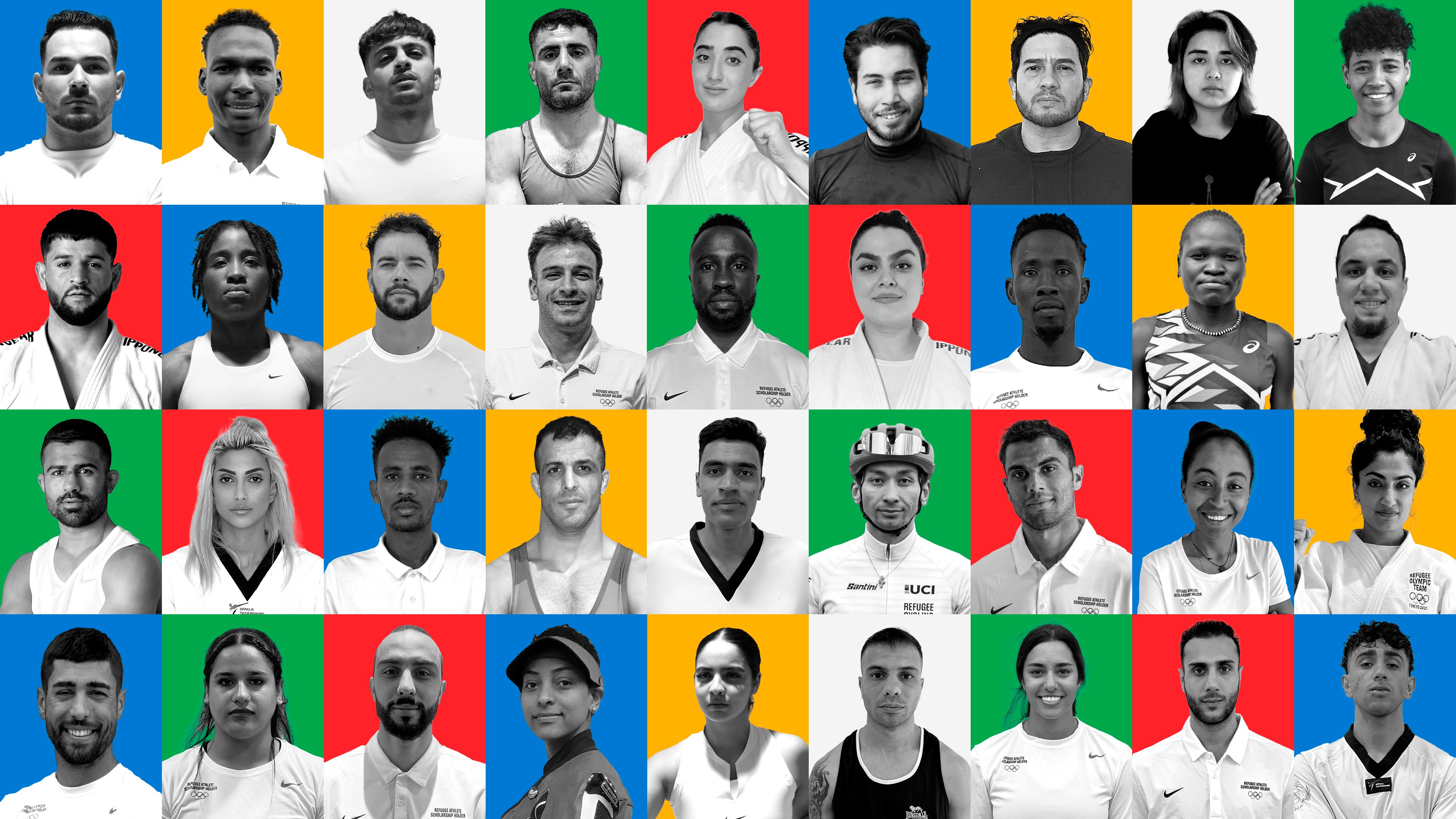A collage of refugee athletes