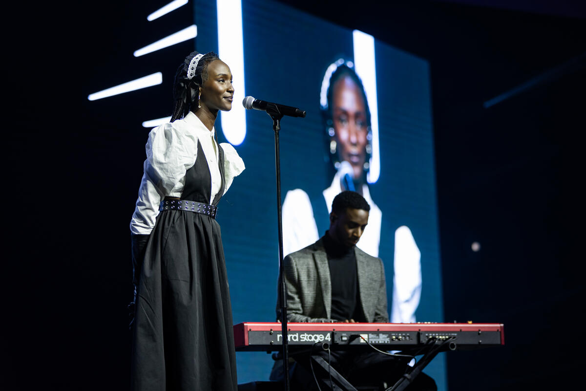 Lous and the Yakuza performs live onstage at the 2023 UNHCR Nansen Refugee Award ceremony.