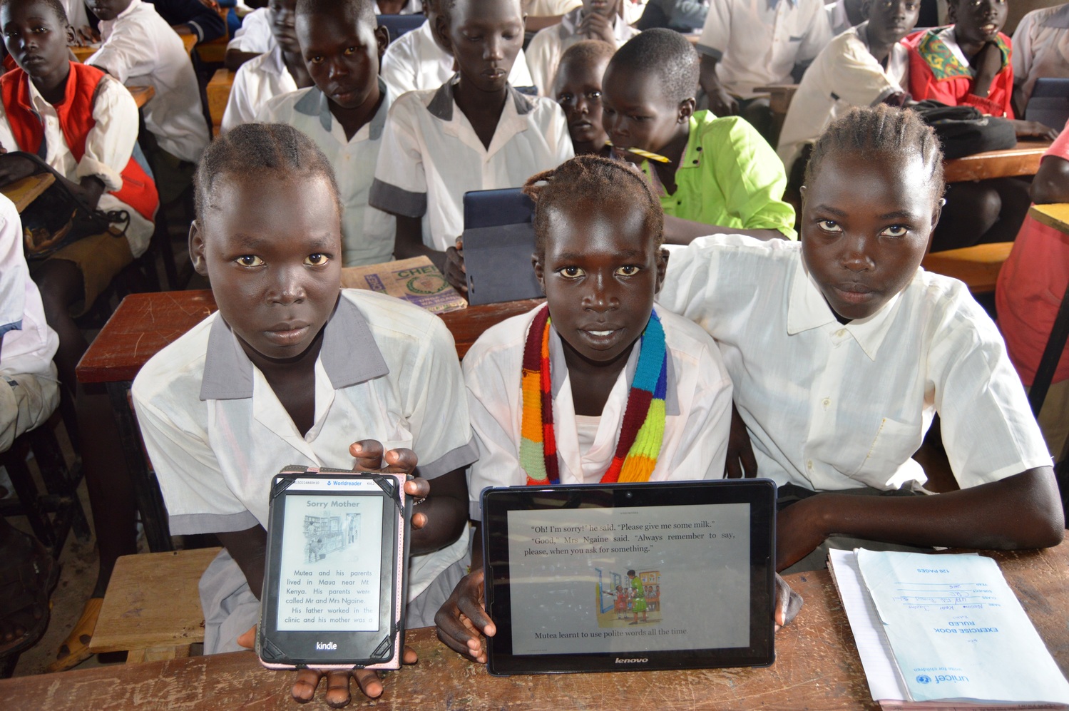 Kenya. Students using tablets under the Instant Network Schools project in Kakuma Refugee Camp