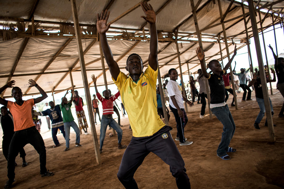 Democratic Republic of Congo. Central African Refugees take part in a hiphop dance class in the Inke Refugee Camp.