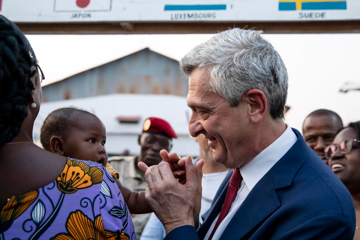 Central African Republic. The UN High Commissioner for Refugees greets a returnee arriving in the Central African Republic