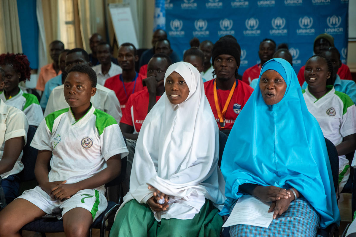 Kenya. Students from Kakuma Refugee Camp ask Mo Salah questions via the Live TV screen