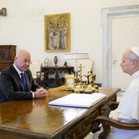 The United Nations High Commissioner for Refugees, Barham Salih, is received by His Holiness Pope Leo XIV, in the Holy See. In the picture, the two men are sitting one in front of the other at a desk.