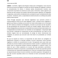 O ACNUR apela a garantias mais sólidas nas reformas portuguesas em matéria de asilo e retorno, face à implementação iminente do Pacto da UE (Press release in Portuguese)