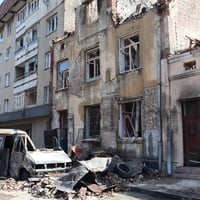 Ukraine. Building in Lviv heavily damaged by Russian shelling