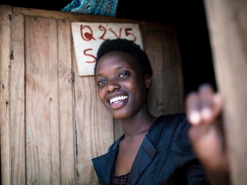 Rwanda. DAFI student at home in Kigeme camp before heading to university