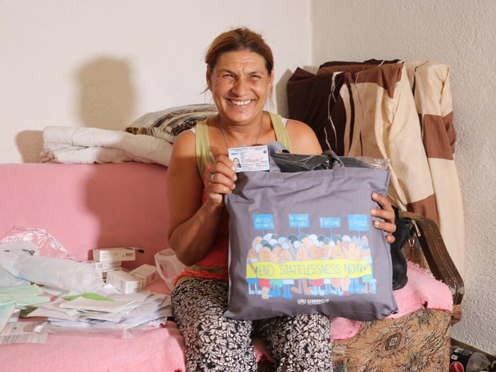 A woman sitting down