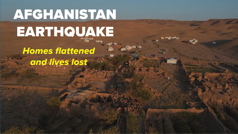 Video thumbnail image showing aerial view of destroyed homes