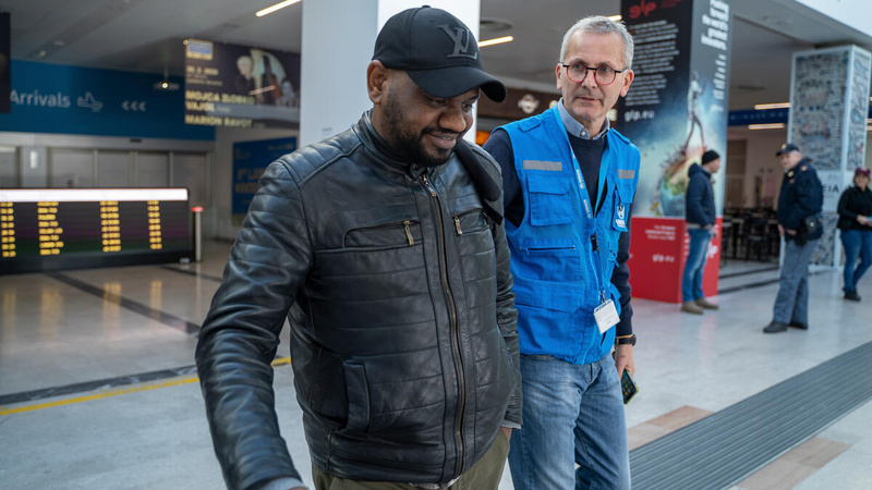 Italy. The arrival of the first refugees at Trieste Airport as part of the new labour mobility programme promoted by UNHCR and its partners.