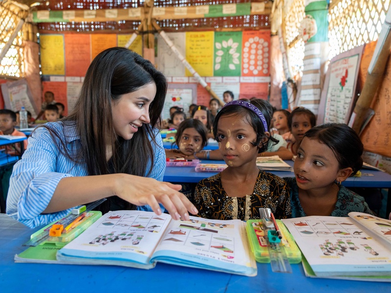 Aseel Omran spends time at one of the learning centers in Kutupalong camp in Cox Bazar, Bangladesh where she took part in the children's English lesson.