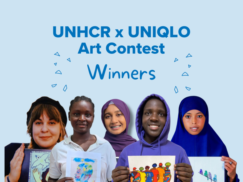 The five winners of the UNHCR X UNIQLO art contest