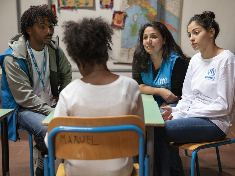 UNHCR Goodwill Ambassador Yusra Mardini meets Miriam, a 12 year old girl from Eritrea