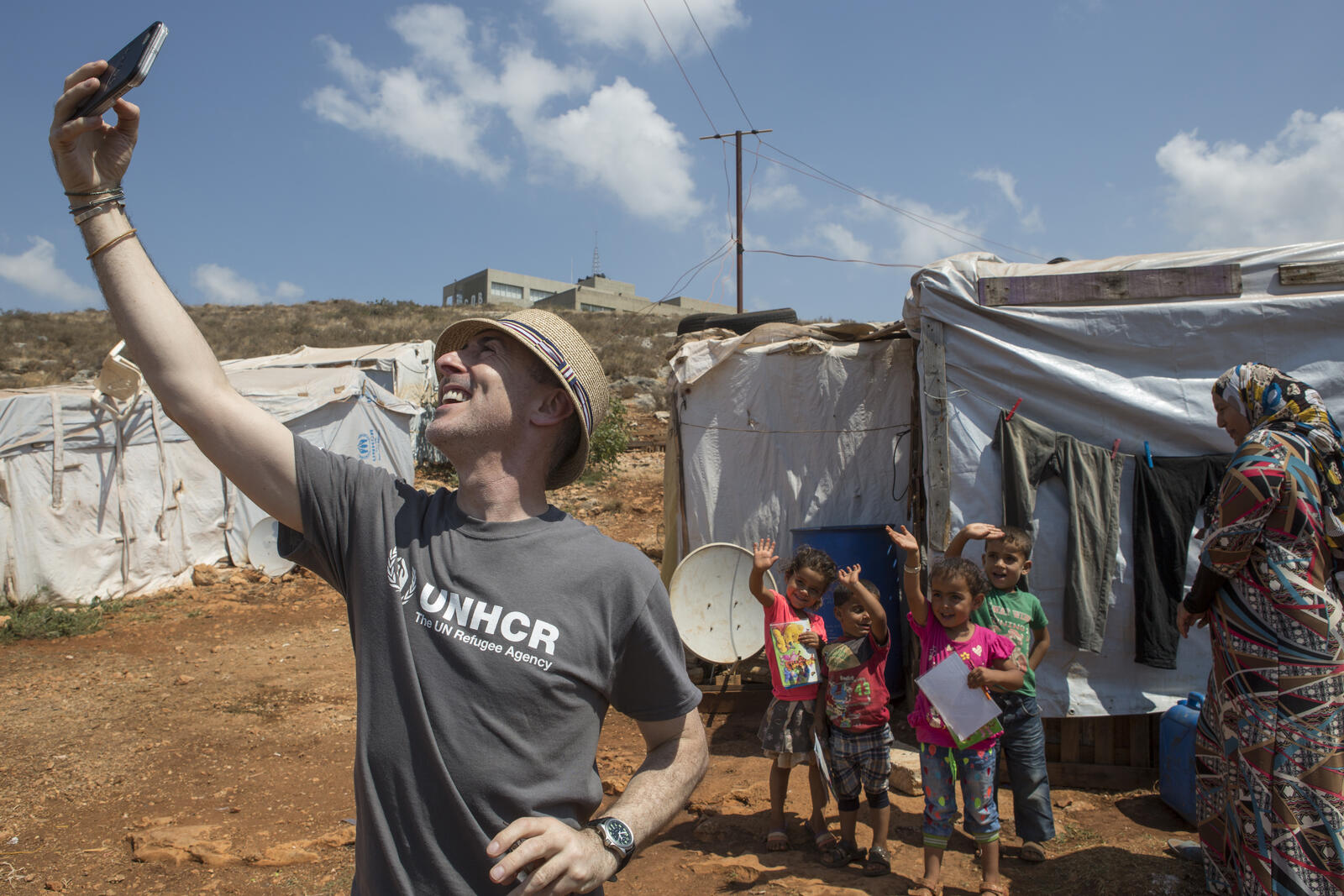 Lebanon. UNHCR High Profile Supporter Alan Cumming in Rass Maska informal settlement.