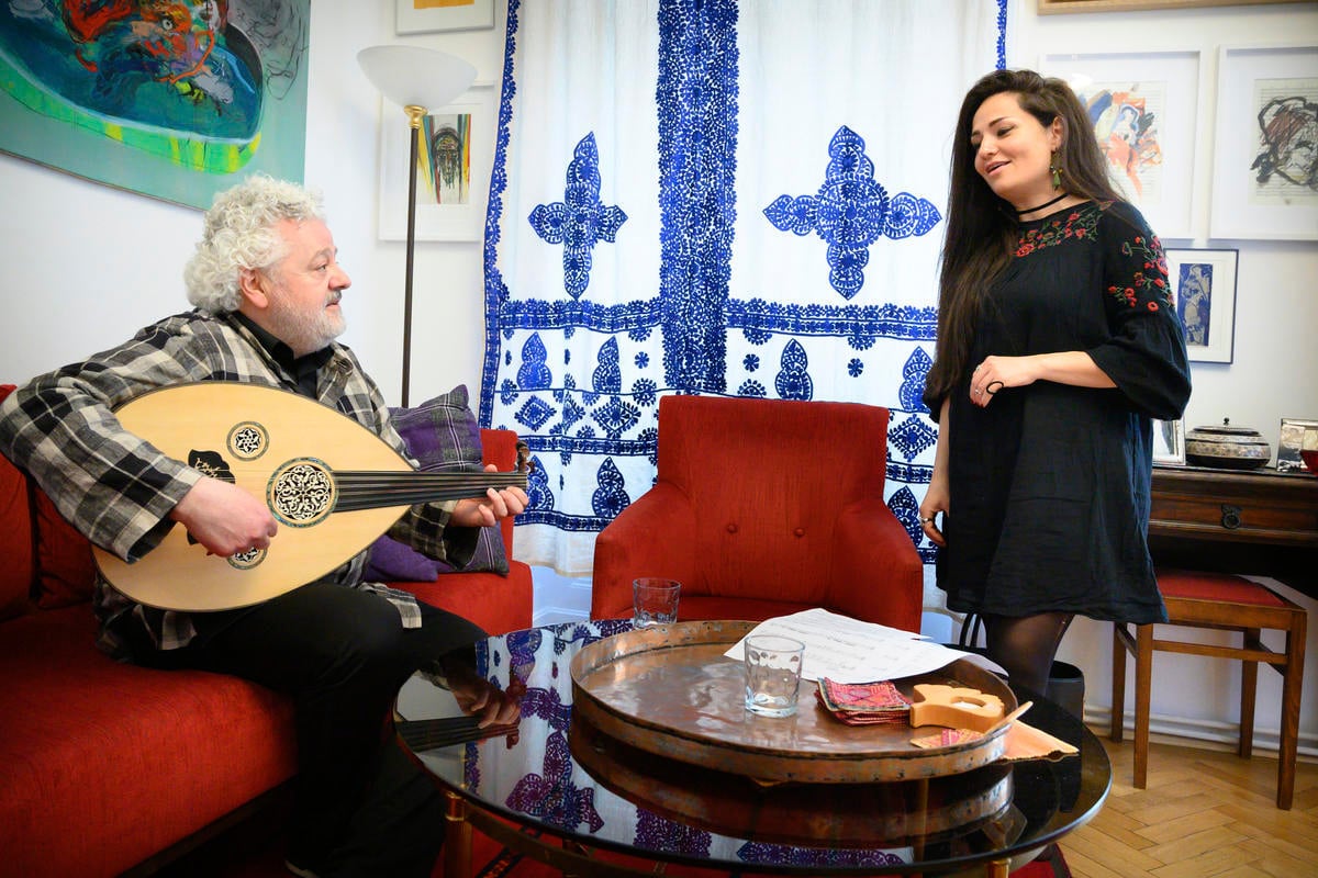 Austria. Musicians preparing for an important workshop in front of celebrity guests