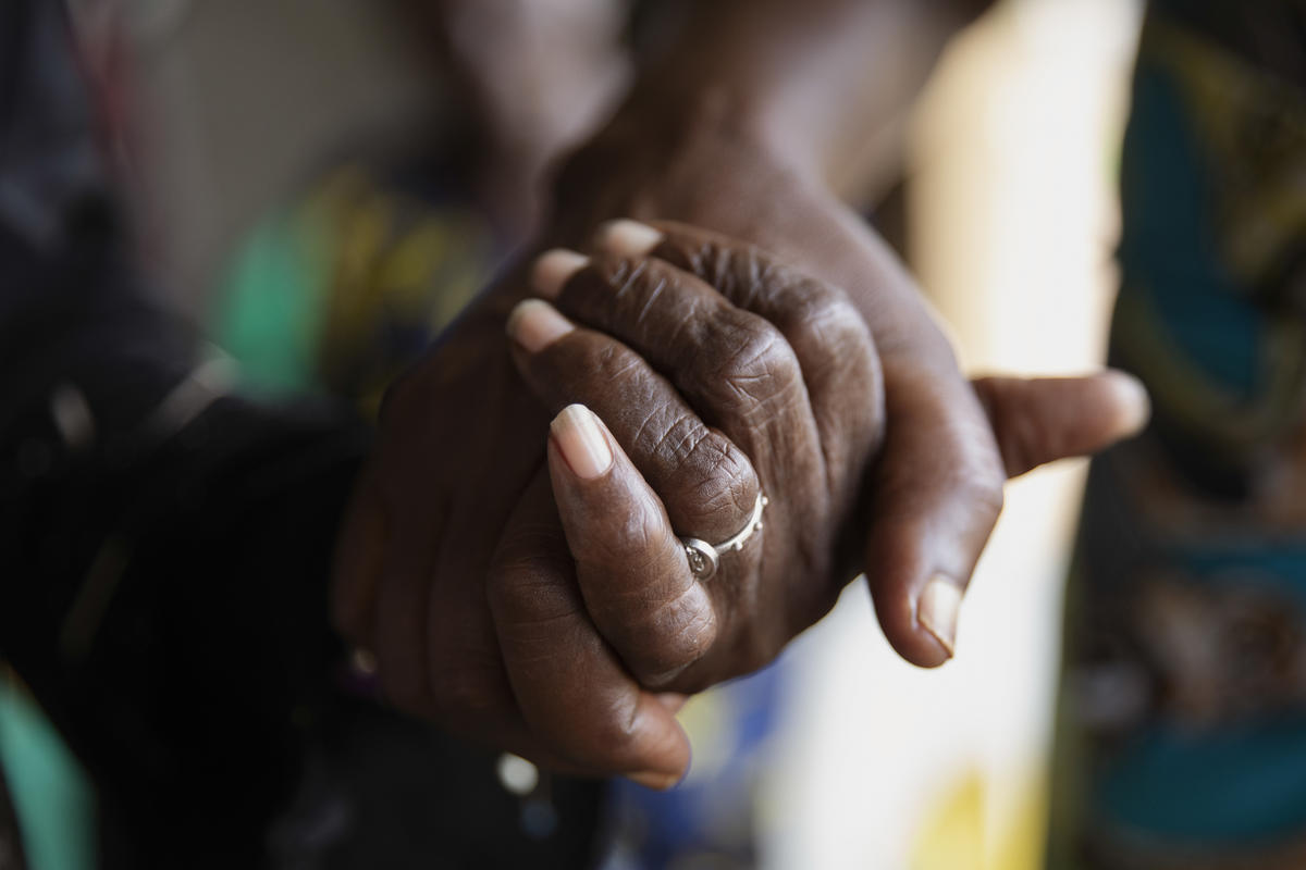 Central African Republic. Members of the "Standing Women" hold hands