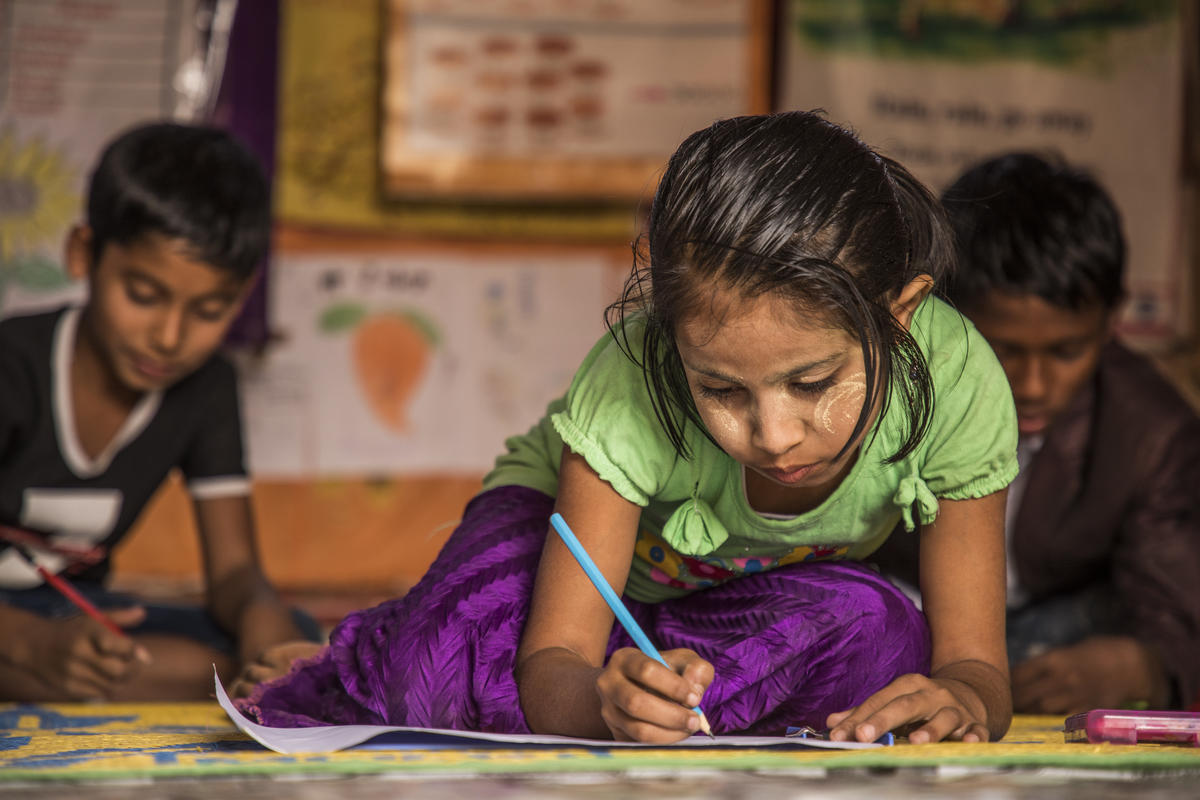 Bangladesh. Rohingya children attend youth club in Kutupalong