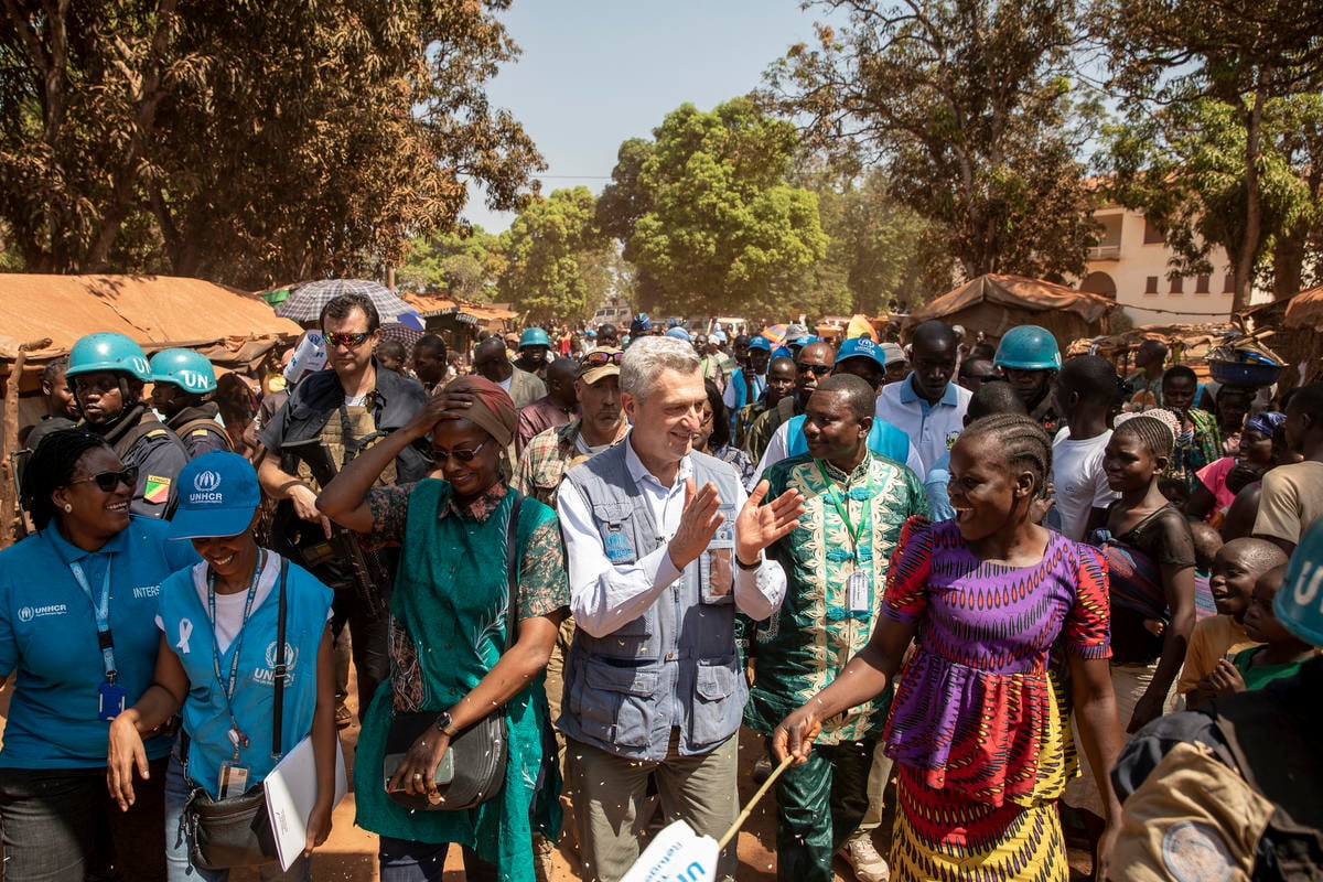 Central African Republic. The United Nations High Commissioner for Refugees arrives to an internally displaced people site