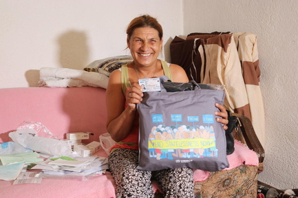 A woman sitting down