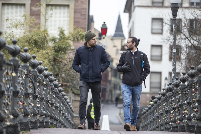 France. UNHCR High Profile Supporter Theo James is reunited with Syrian refugee Housam