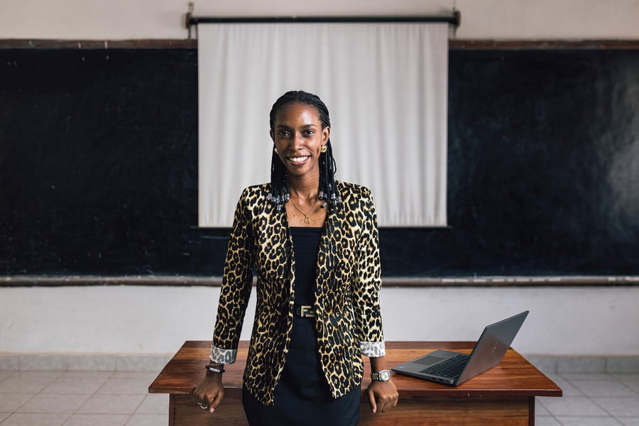Burundi. DAFI scholar and President of the DAFI Women Power Club poses for portrait on campus in Bujumbura