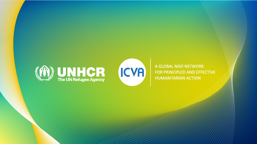 UNHCR and ICVA logos on a colorful background