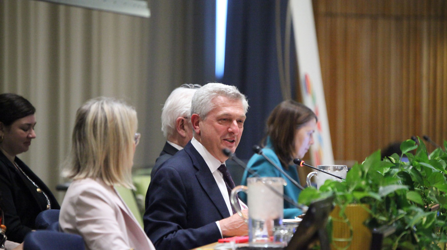 The UN High Commissioner for Refugees, Filippo Grandi, delivering his statement during the Special Meeting on Forced Displacement and Refugee Protection.