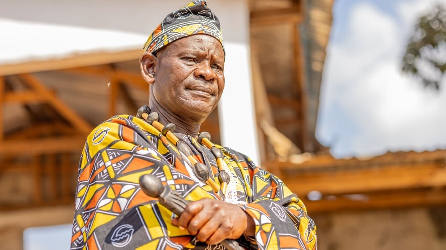 A man in a colorful outfit.