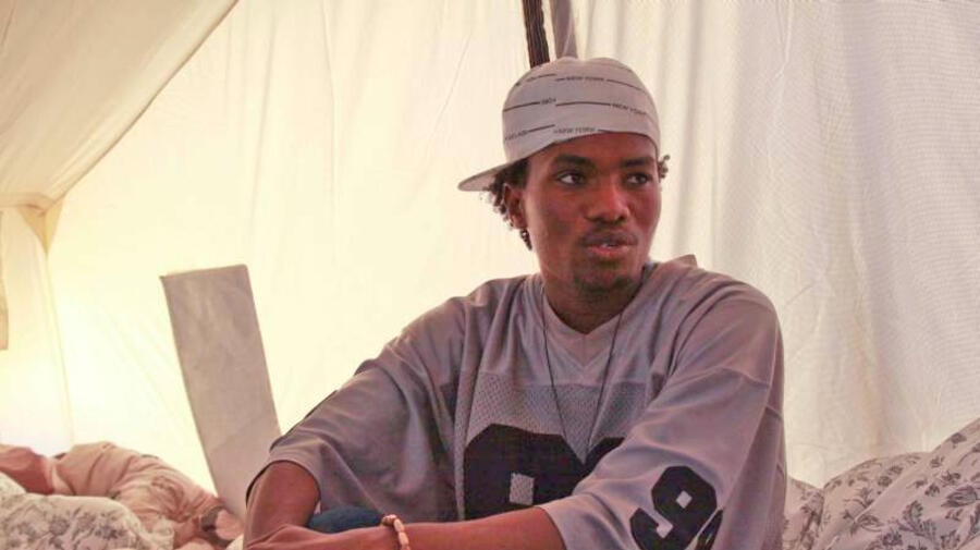 Saber, a young Somali refugee in Tunisia's Choucha camp, wants to become a hip hop artist.